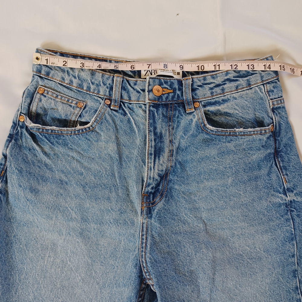 Zara Jeans Wide Leg Rigid Denim 100% Cotton Highrise Light Wash Size 6 29x27.5 - Picture 9 of 11